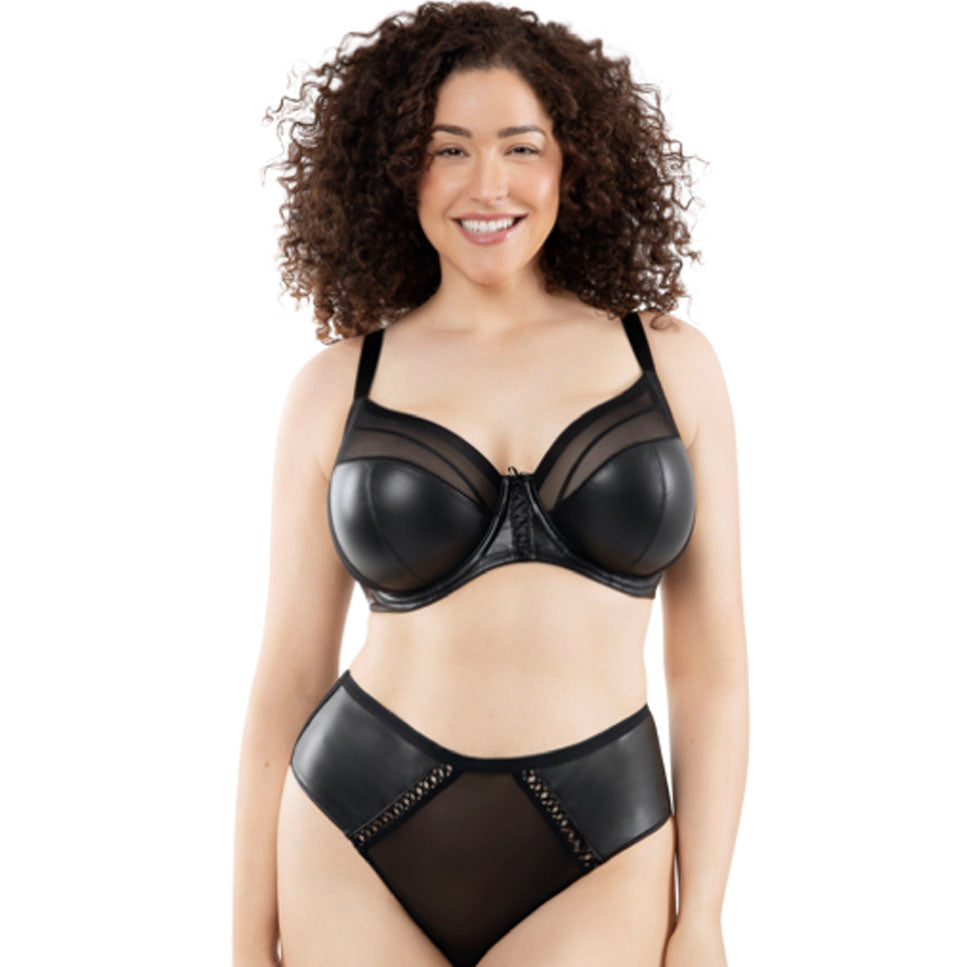 Stevie High Waist Thong in Black Faux Leather